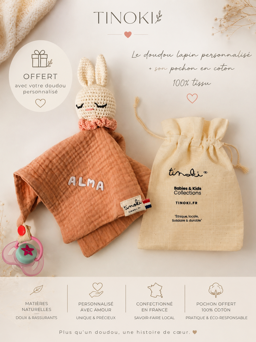 Doudou Lapinou crochet & Double Gaze de Coton