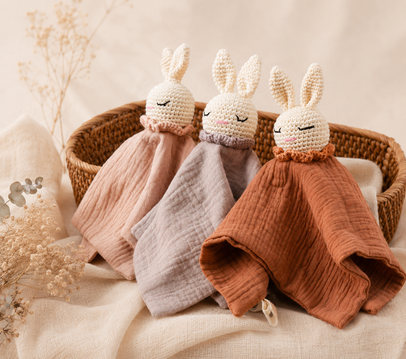 Doudou Lapinou crochet &  Double Gaze de Coton