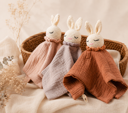 Doudou Lapinou crochet &  Double Gaze de Coton