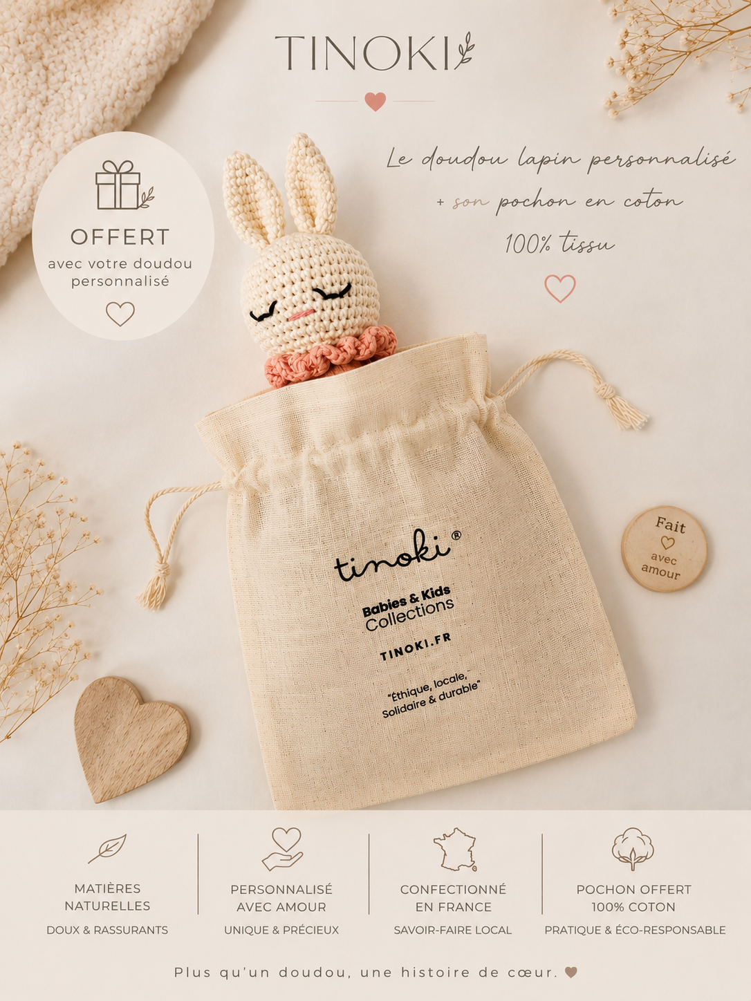 Doudou Lapinou crochet &  Double Gaze de Coton